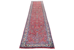 Vintage Red Floral 3X13 Sarough Persian Runner Rug