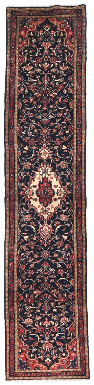 Vintage Dark Purple-navy Tribal 3X13 Hamedan Persian Runner Rug