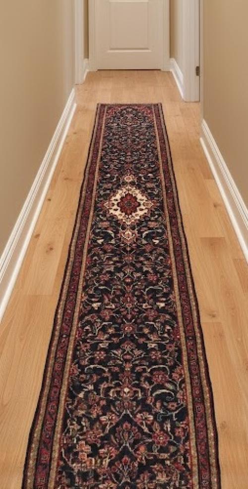 Vintage Dark Purple-navy Tribal 3X13 Hamedan Persian Runner Rug