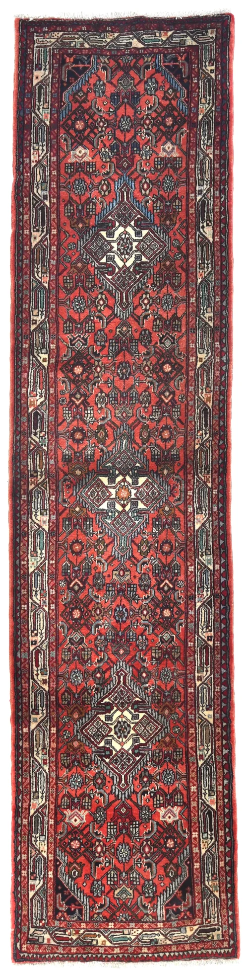 Vintage Red Tribal 2'8X10'5 Hamedan Persian Runner Rug
