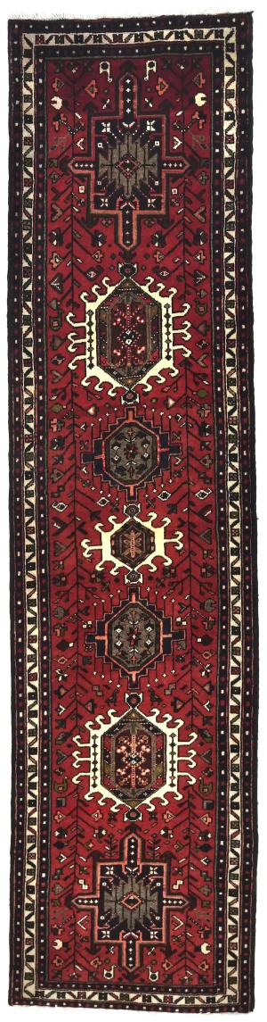 Vintage Red Geometric 2X8 Karajeh Persian Runner Rug