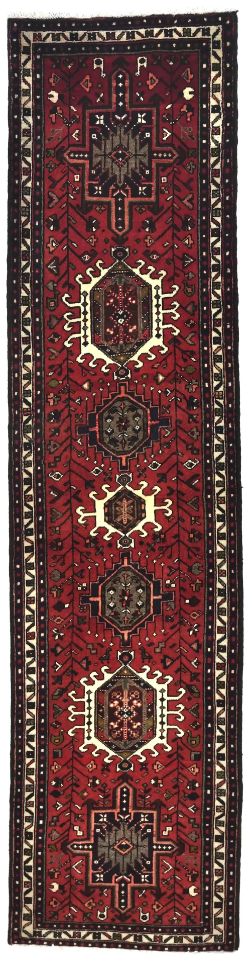 Vintage Red Geometric 2X8 Karajeh Persian Runner Rug