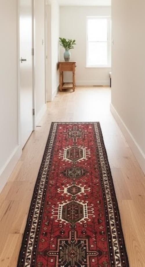 Vintage Red Geometric 2X8 Karajeh Persian Runner Rug