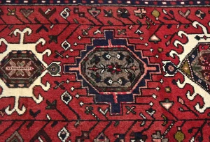 Vintage Red Geometric 2X8 Karajeh Persian Runner Rug