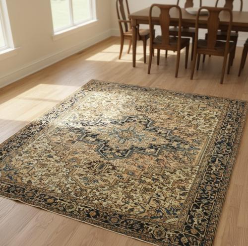 Semi Antique Light Salmon Floral 9'6X10'1 Heriz Persian Rug