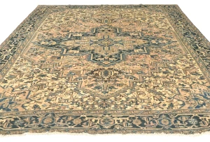 Semi Antique Light Salmon Floral 9'6X10'1 Heriz Persian Rug