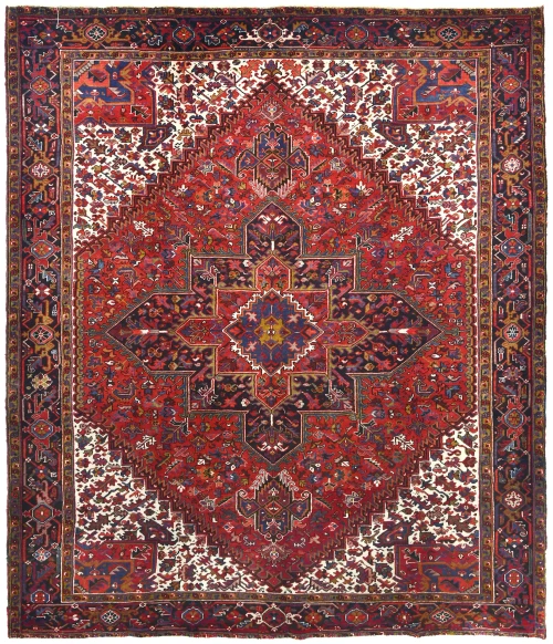 Vintage Red Floral 9'5 X 11 Heriz Persian Rug
