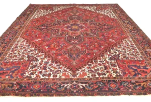 Vintage Red Floral 9'5 X 11 Heriz Persian Rug
