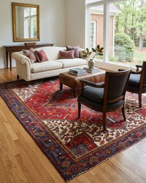 Semi Antique Red Floral 8x10 Heriz Persian Rug