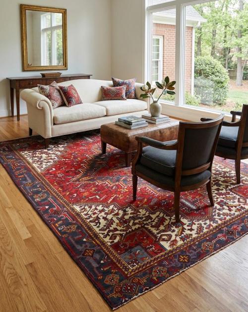 Semi Antique Red Floral 8x10 Heriz Persian Rug