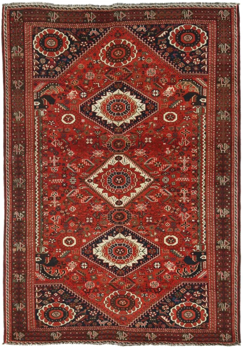 Semi Antique Scarlet Red Tribal 5'9X8'3 Shiraz Persian Rug