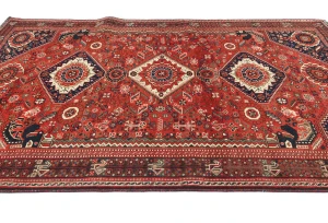 Semi Antique Scarlet Red Tribal 5'9X8'3 Shiraz Persian Rug