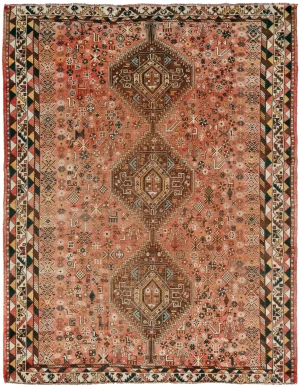 Semi Antique Muted Colors Tribal 7'4X9'4 Shiraz Persian Rug