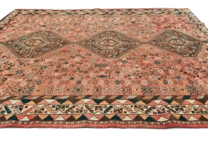 Semi Antique Muted Colors Tribal 7'4X9'4 Shiraz Persian Rug