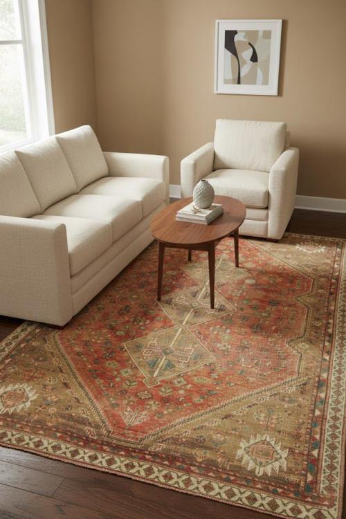 Vintage Muted Red Tribal Geometric 6x9 Shiraz Persian Rug