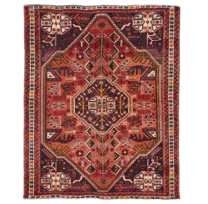 Vintage Red Tribal Geometric 5'9X7'2 Shiraz Persian Rug