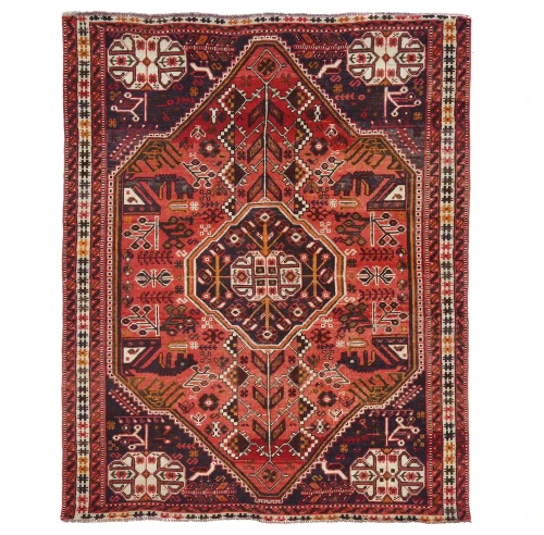 Vintage Red Tribal Geometric 5'9X7'2 Shiraz Persian Rug