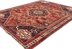 Vintage Red Tribal Geometric 5'9X7'2 Shiraz Persian Rug