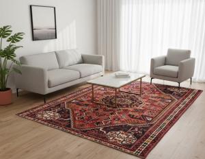 Vintage Red Tribal Geometric 5'9X7'2 Shiraz Persian Rug