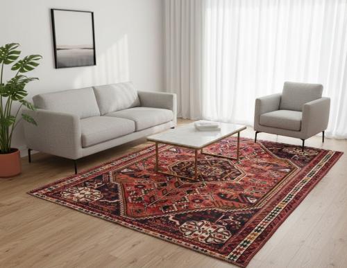 Vintage Red Tribal Geometric 5'9X7'2 Shiraz Persian Rug