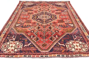 Vintage Red Tribal Geometric 5'9X7'2 Shiraz Persian Rug
