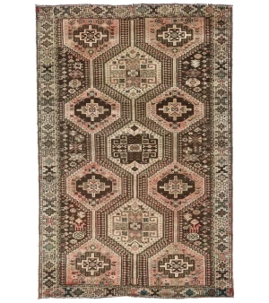 Semi Antique Dark Brown Tribal 5X8 Shiraz Persian Rug