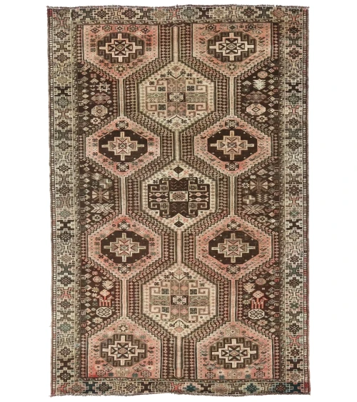 Semi Antique Dark Brown Tribal 5X8 Shiraz Persian Rug