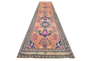 Vintage Muted Salmon Tribal 3'6X14'8 Meshkin Persian Runner Rug