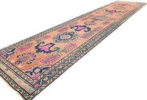 Vintage Muted Salmon Tribal 3'6X14'8 Meshkin Persian Runner Rug
