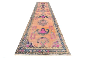 Vintage Muted Salmon Tribal 3'6X14'8 Meshkin Persian Runner Rug