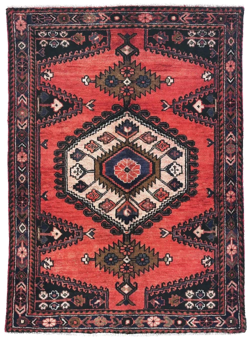 Vintage Red Geometric Tribal 3'5X5 Hamedan Persian Rug