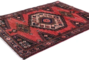Vintage Red Geometric Tribal 3'5X5 Hamedan Persian Rug