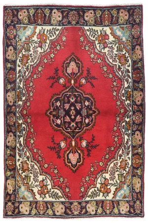 Vintage Red Floral Traditional 3'7X5 Tabriz Persian Rug