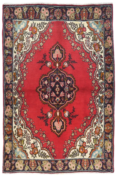 Vintage Red Floral Traditional 3'7X5 Tabriz Persian Rug