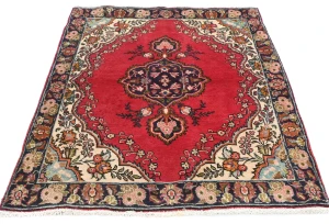 Vintage Red Floral Traditional 3'7X5 Tabriz Persian Rug