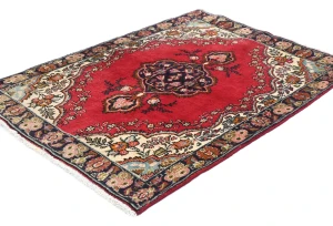 Vintage Red Floral Traditional 3'7X5 Tabriz Persian Rug
