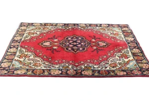 Vintage Red Floral Traditional 3'7X5 Tabriz Persian Rug