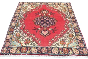 Vintage Red Floral Traditional 3'7X5 Tabriz Persian Rug
