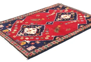 Vintage Red Geometric Tribal 3X4 Hamedan Persian Rug