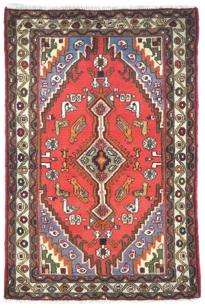 Vintage Red Geometric Tribal 3X5 Hamedan Persian Rug