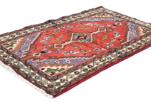Vintage Red Geometric Tribal 3X5 Hamedan Persian Rug