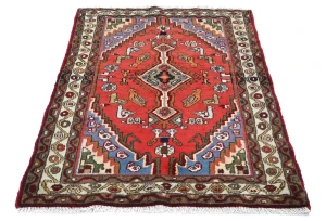 Vintage Red Geometric Tribal 3X5 Hamedan Persian Rug