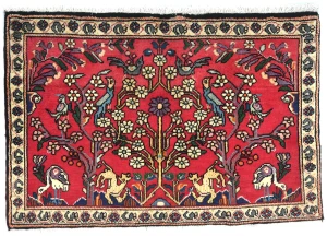 Vintage Red Pictorial 2X3 Hamedan Persian Rug