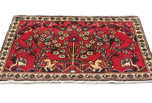 Vintage Red Pictorial 2X3 Hamedan Persian Rug