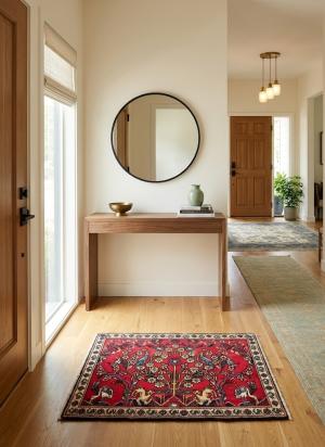 Vintage Red Pictorial 2X3 Hamedan Persian Rug