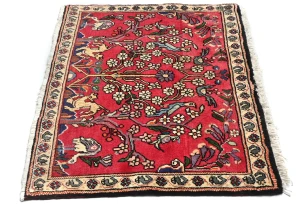 Vintage Red Pictorial 2X3 Hamedan Persian Rug