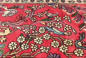 Vintage Red Pictorial 2X3 Hamedan Persian Rug