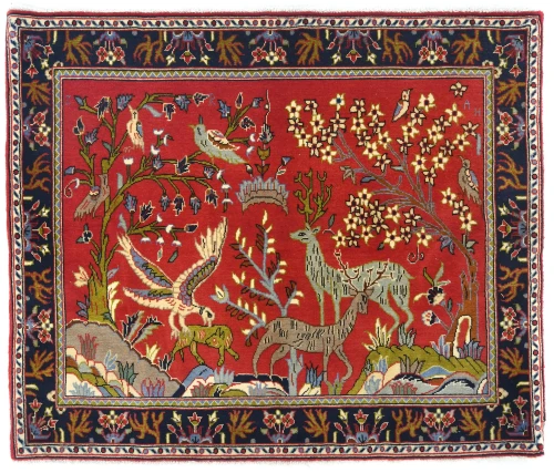 Vintage Red Traditional Floral 2'8X3'1 Kashan Persian Rug