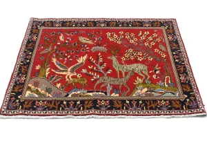 Vintage Red Traditional Floral 2'8X3'1 Kashan Persian Rug