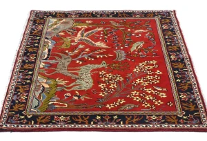 Vintage Red Traditional Floral 2'8X3'1 Kashan Persian Rug